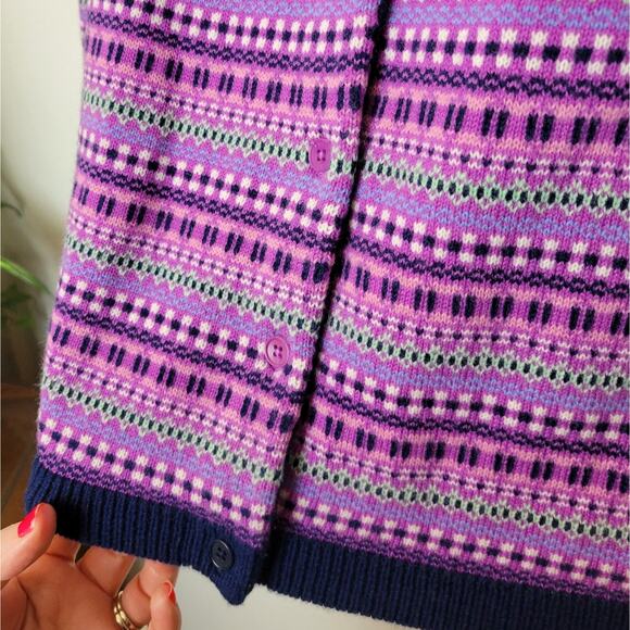 TALBOTS Purple Pink Fair Isle Wool Blend Button Down Cardigan Sweater Sz Large - Picture 6 of 9